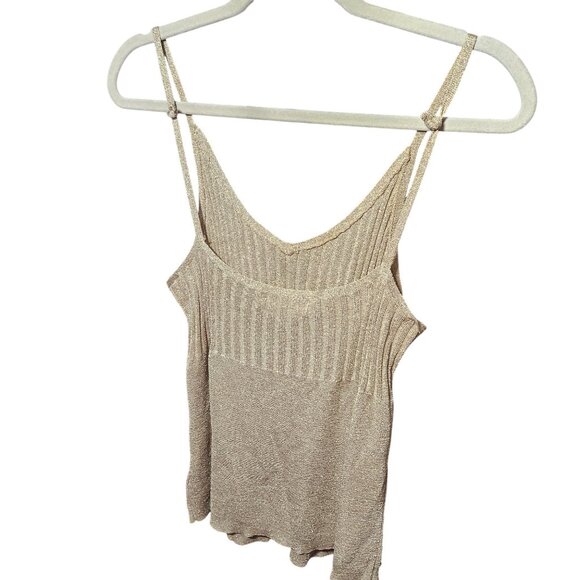 Michael Kors Gold Metallic Ribbed Knit Tank Top Womens Size L - Picture 3 of 4